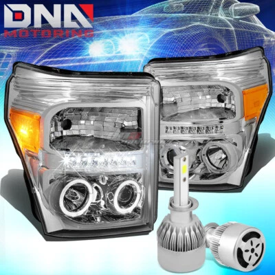 CHROME HOUSING LED HALO HEADLIGHT+WHITE LED H1 HID W/FAN FIT 11-16 SUPERDUTY - Imagem 1 de 4