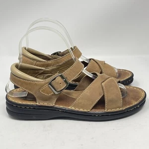 Minnetonka Sandals Womens 8 Brown Leather Classic Quarter Ankle Strap Shoes - Picture 1 of 14