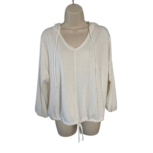 OFF WHITE Felpa con cappuccio Aerie Crema Cordini Orlo Collo a V XS Usata