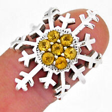 925 Silver 2.81cts Snowflake Natural Yellow Citrine Round Ring Size 6.5 Y19333