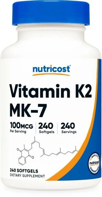 Nutricost Vitamin K2 Gluten and Non-GMO MK-7 100mcg - 240 Softgels