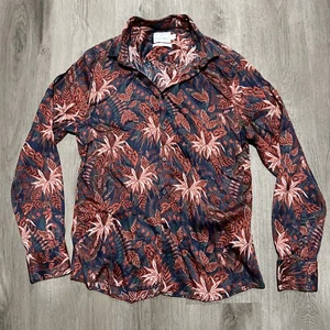Topman Premium Slim Fit Large Blue Red Floral Long Sleeve Button Up Shirt - Picture 1 of 6