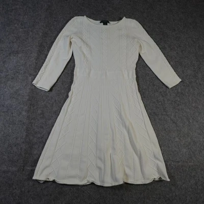 Ralph Lauren Dress Womens Medium Petite Knit Sweater Cable Knit Fit Flare White - Image 1 of 4
