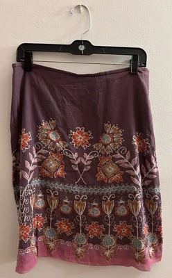 Woman's Sigrid Olsen SZ 6 Lined Cotton & Silk  A-Line Brown Print Skirt # 7191 - Image 1 of 4