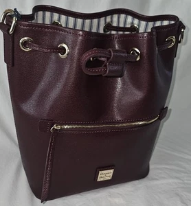 NWT Dooney & Bourke Saffiano Drawstring Bag Bordeaux Burgundy No Strap - Picture 1 of 14
