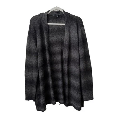 Elie Tahari 开衫毛衣女式 XL 灰色针织条纹开放式休闲舒适 — 第 1/4 张图片