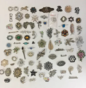 Silver Tone Pin Brooches Assortment Vintage Modern Mixed Lot 70+ Pieces C32 P185 - Picture 1 of 13