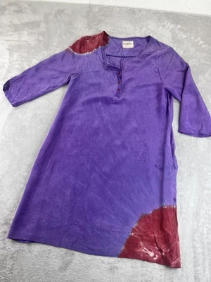 NEW Gypsy 05 Dress Womens Medium Purple Silk Tie Dye Henley Boho 3/4 Sleeve USA - Image 1 of 4