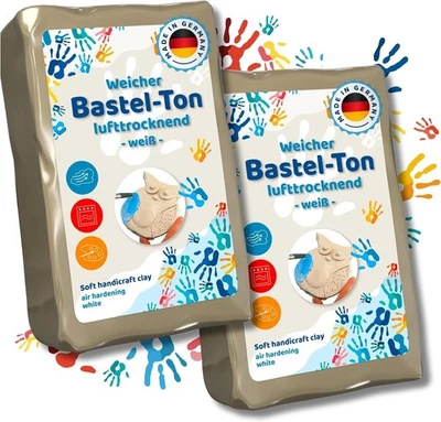 Ton lufttrocknend XL- Set 2x 1,0kg, Bastelspaß für Zuhause, Modelliermasse, Knet - Bild 1 von 4