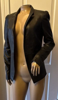 ELIZABETH AND JAMES Lambskin Leather Blazer Jacket Pockets Women Sz 4 Black READ - Image 1 of 4