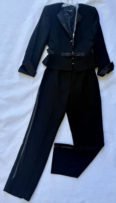 Blazer y pantalón traje ESCADA negro brillante con lazo de esmoquin talla 38 (M) cóctel femenino Foto 1 de 4