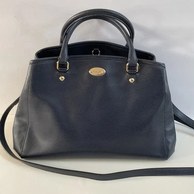 Coach Margot Crossbody Carryall Satchel Crossgrain Leather Bag Navy Blue F34607 - Image 1 of 4