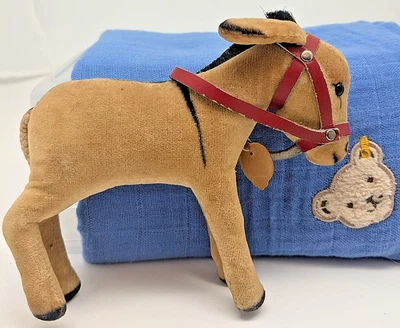 Steiff 3610/12 - Esel Domkey 10cm lang Samt grau Zaumzeug sGUT EXTREM SELTEN - Bild 1 von 4