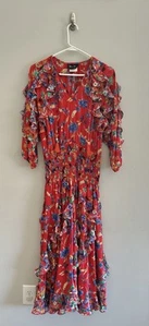 Vintage Diane Freis Red Floral Georgette Sequin Ruffle Maxi Dress - Picture 1 of 11
