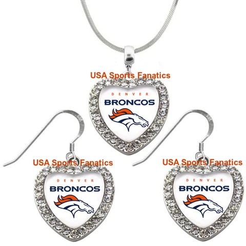 Denver Broncos 925 Necklace or Earrings or Set Team Heart With Rhinestones Cover