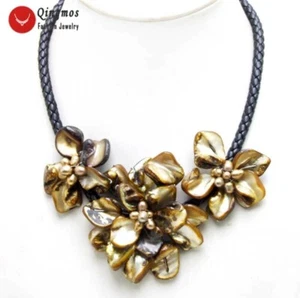 Collar colgante barroco marrón concha flor para mujer collar de perlas cuerda 18"" - Imagen 1 de 6