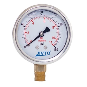 Pressure Gauge,Liquid Filled,2" Dia,0-160 PSI,1/4 NPT Lower Mount - Picture 1 of 15