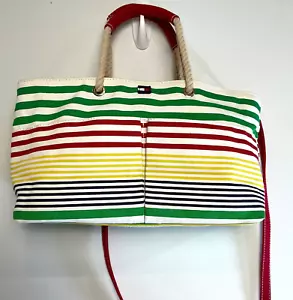 Tommy Hilfiger “Summer” Striped Canvas Purse Handbag Beachy Boating Cape Cod - Picture 1 of 14