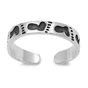 925 Sterling Silver Footprints Toe Ring Adjustable Band - Picture 1 of 3