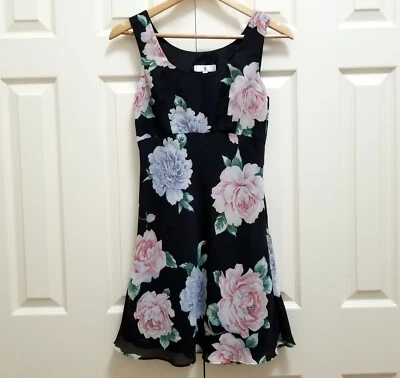 Винтажный Rampage женщин черный цветочный коктейльное мини Shift платье без рукавов Sz 5 - Изображение 1 из 4