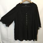DENIM 24/7 Women Boho Lace Tunic Black Button Down Crochet Blouse Plus Sz 32W