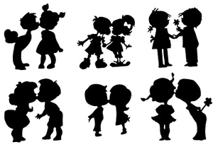 ADORABLE! LITTLE BOYS & LITTLE GIRLS IN "PUPPY LOVE!" SILHOUETTE DIE CUT/ CUTS - Picture 1 of 7