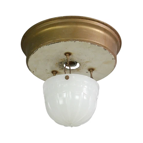 1910s Petite Milk Glass Steel Theater Semi Flush Mount Light Cover
