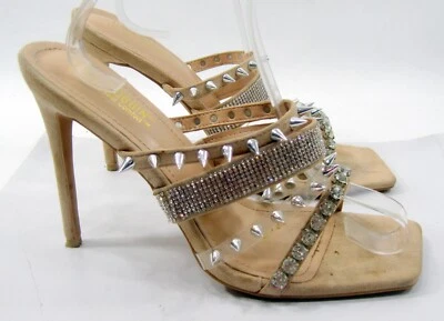 SKINTONE 5"Stiletto HEEL rhinestone/SPIKE strap SLIP ON shoe WOMEN Size  10 - Image 1 of 4