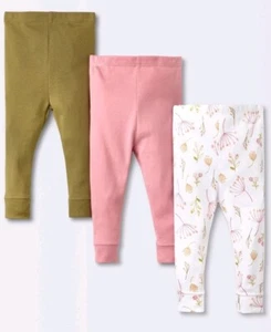Cloud Island Floral Prairie Pull On Pants 3 Pack Pink Size 0-3 months Baby NWT - Picture 1 of 2