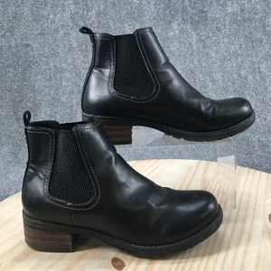 Eastland Boots Womens 7.5W Wide Jasmine Chelsea Black Faux Leather Pull On Heels - Picture 1 of 17