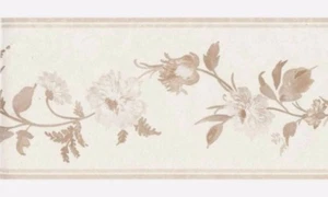 Wallpaper Border by Sunworthy 7"x15' Taupe Tan Brown Ivory Floral on Cream - Picture 1 of 7