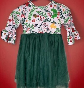 Girls Holiday Dress Green Tulle Size 4 Orchid Lane Boutique Christmas Print - Picture 1 of 7