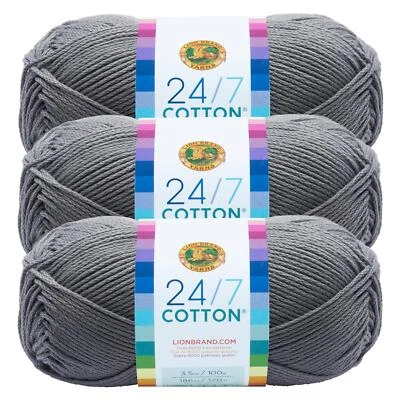 (3 Pack) Lion Brand Yarn 761-149B 24/7 Cotton® Yarn, Silver - Image 1 of 4