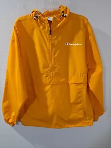 Champion Athleticwear Yellow 1/2 Zip Running Windbreaker Unisex Hoodie Large - Picture 1 of 10