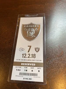 Talón de boletos de Patrick Mahomes 2018 @ Oakland Raiders 12/2/2018 - Imagen 1 de 2