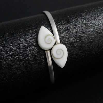 SHIVA EYE PEAR OVAL REAL 925 STERLING SILVER BANGLE BRACELETS WHITE ADJUSTABLE — 第 1/2 张图片