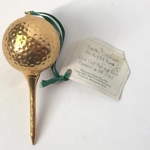 Golf Ball And Tee Finished In 18 Karat Gold - Golfing Gift Collectible Ornament - Picture 1 of 16