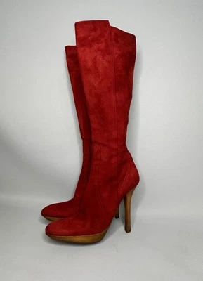 Gianmarco Lorenzi Botas Zapatos Rodilla Gamuza Cuero Rojo Talla 39 EU, 9 US Foto 1 de 4
