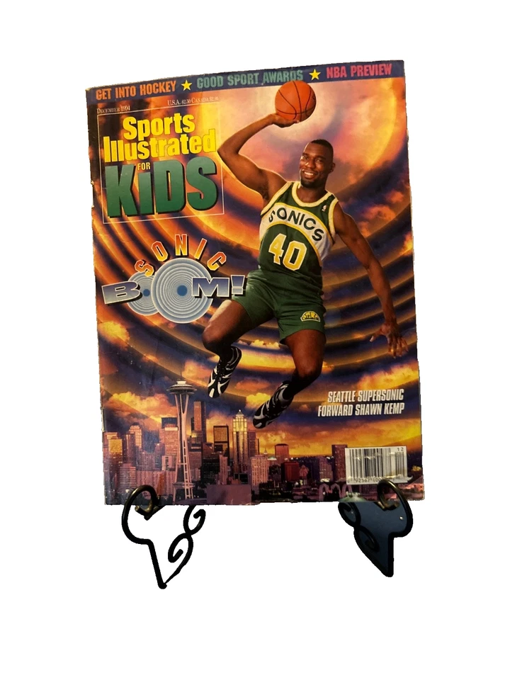 Hoja de tarjeta SI for Kids diciembre 1994 Shawn Kemp cubierta sin cortar con Walter Payton Foto 1 de 4