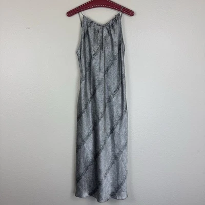 Vestido sin Mangas Vintage Años 90 Delicado Estampado de Serpiente Midi Satinado Chemise Gris Plateado M Foto 1 de 4