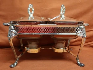 FIRE KING ANCHOR HOCKING Silver Double Chafing Dish/Loaf Dish 2 Burner. New 275d - Picture 1 of 18