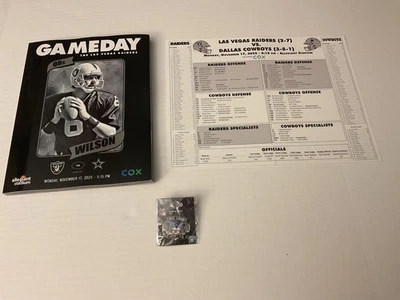 Dallas Cowboys VS LV Raiders Game Day Program/Roster Card & Pin 11/17/25 MNF - Image 1 of 4
