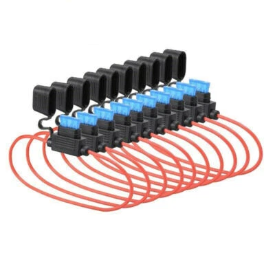 10Pcs In-line Mini Blade Fuse Holder Splash Proof + 10pcs 15A Fuses Car 18AWG KF - Image 1 of 4