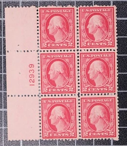 Scott 499 - 2 Cents Washington - Plate Block MNH Left # 12939 SCV $35.00 - Picture 1 of 1