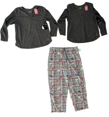 Conjunto de Pijama Cuddl Duds 3 Peças Tecido Drapeado Ultra Macio - Cachorro/Cinza - Parte Superior G/Inferior GG - Imagem 1 de 4