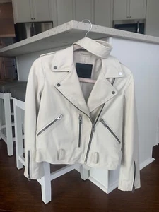 All Saints Balfern Moto Leather Jacket White Biker Hipster US size 6 - Picture 1 of 3