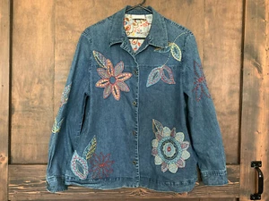 Alfred Dunner bestickt/Perlen Hippie Demin Jeansjacke Damengröße 12 - Bild 1 von 3