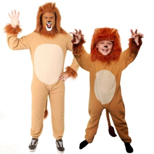 LION COSTUME ADULTS KIDS ANIMAL SCHOOL BOOK DAY CHARACTER COWARDLY FANCY DRESS - Picture 1 of 3