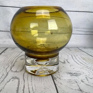Krosno Controlled Suspended Bubble Votive Amber Vase Pedestal Art Glass Poland - Picture 1 of 10