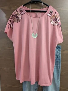 SIZE 22/24 1x ROAMAN'S Pink Bling Short Sleeve Shirt INVPV3378 - Picture 1 of 3